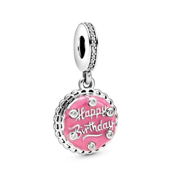 Pink Birthday Cake Dangle Bracelet Charm - S925 Sterling Silver Fits Pandora - Picture 1 of 6